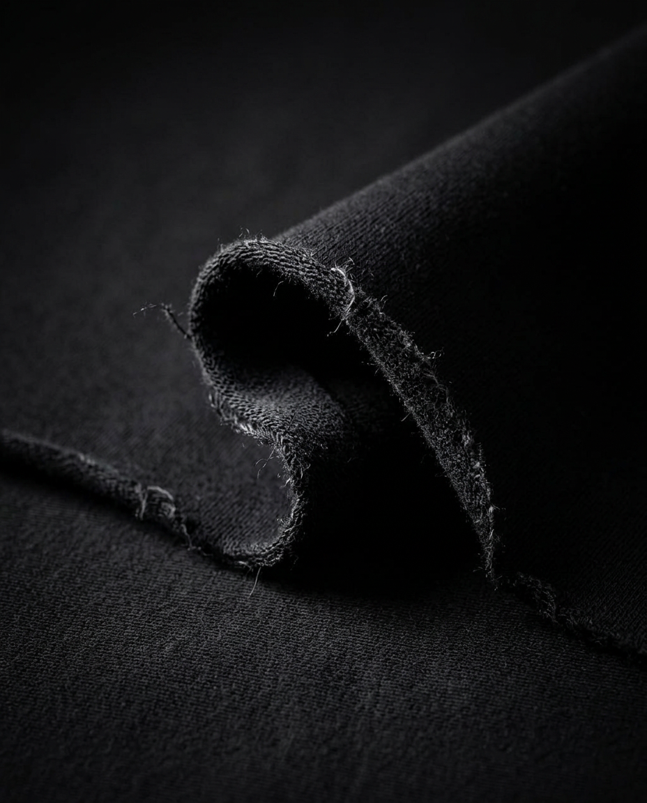 Macro detail of the rolled raw hem and lightly distressed edge