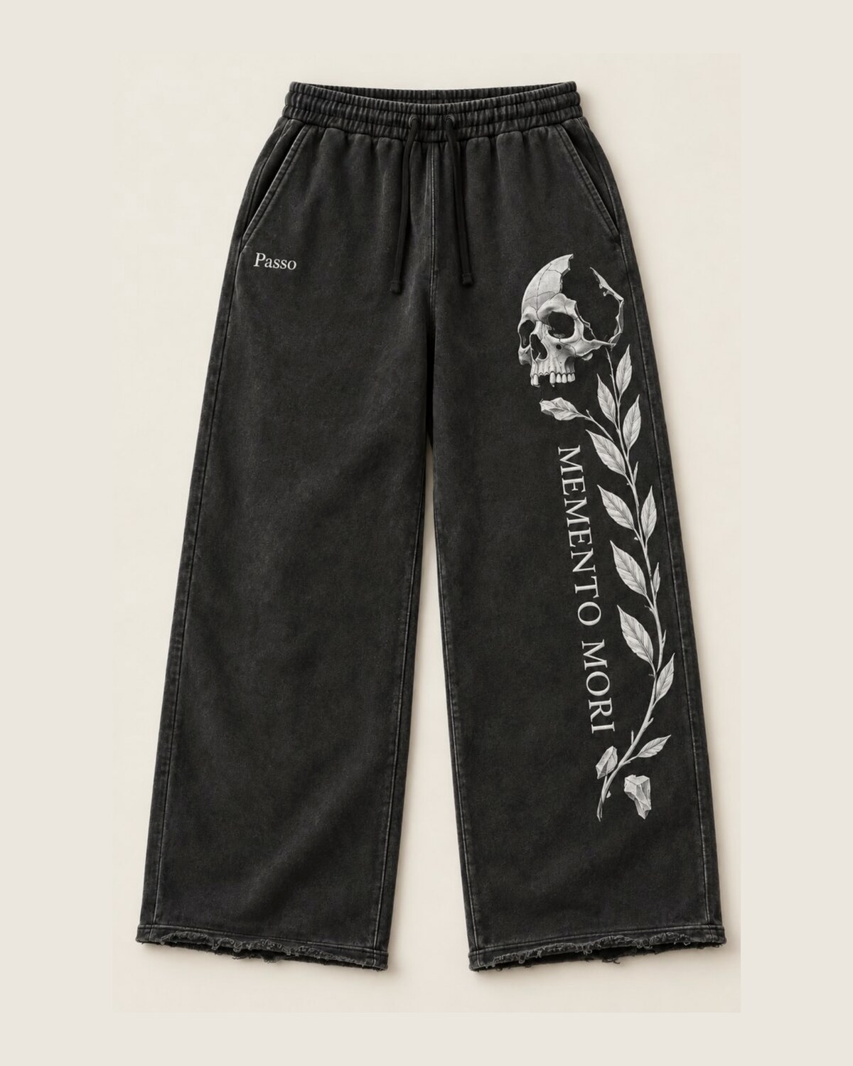 Front of the Memento Mori Sweatpant in Vintage Washed Black